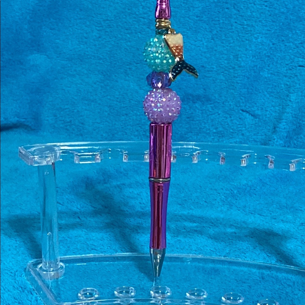 Purple Beaded Pen with Mermaid Charm